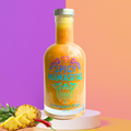 Colorful image of Pineapple Papi Hot Sauce bottle from My Store on a vibrant podium, highlighting the bright pineapple label and packaging.