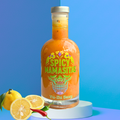 Colorful image of YuZu Sexy Hot Sauce by My Store, showcasing the vibrant bottle of yuzu hot sauce on a decorative podium.